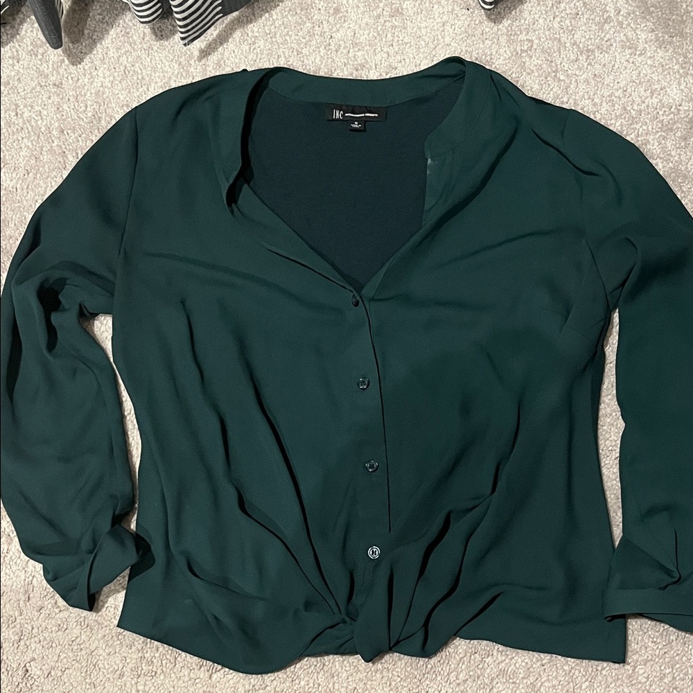 INC International Concepts Deep Green Button-Down Shirt
